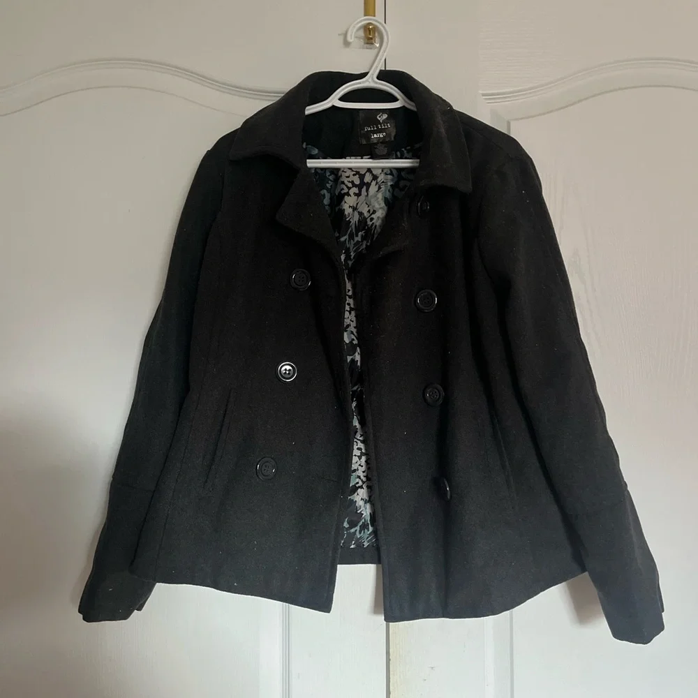 Dark Gray Wool Blend Double-Breasted Peacoat - Picture 2 of 8